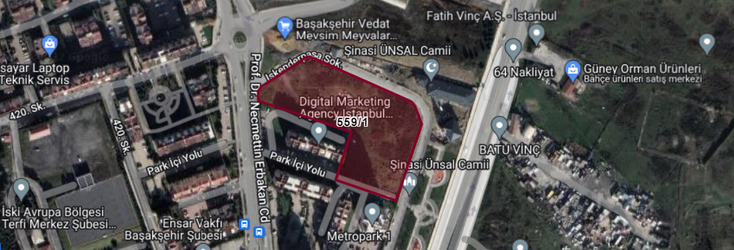 İstanbul Başakşehir'de 12.122 m² yüzölçümlü hisseli arsa mahkemeden satılıktır