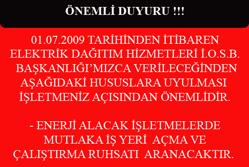İkitelli  OSB  Başkanlığı ;ndan Önemli Duyuru